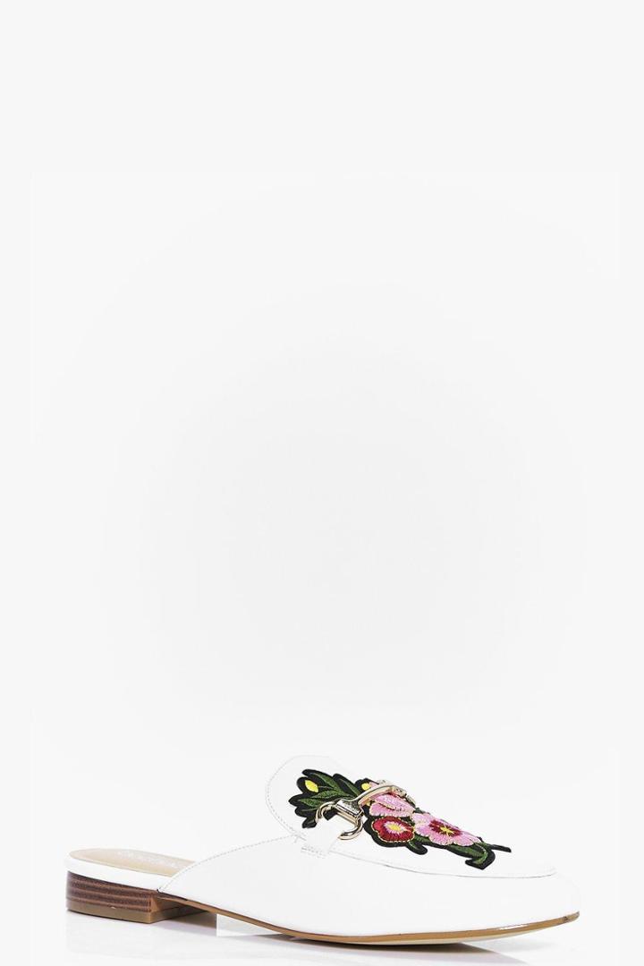 Boohoo Melissa Floral Embroidered Mule Loafer White