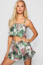 Boohoo Lisa Palm Bow Front Sheered Back Short Co-ord