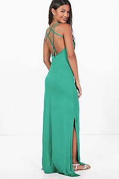 Boohoo Catherine Cross Back Side Split Maxi Dress