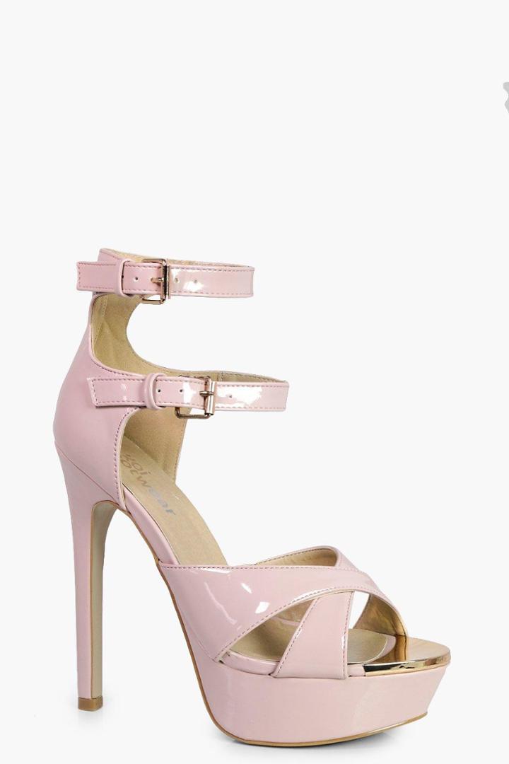 Boohoo Sofia Cross Strap Platform Heel Nude