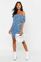 Boohoo Ditsy Print Shirred Waist Mini Dress