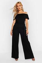 Boohoo Plus Off Shoulder Wide Leg Self Belt Jumpsuit