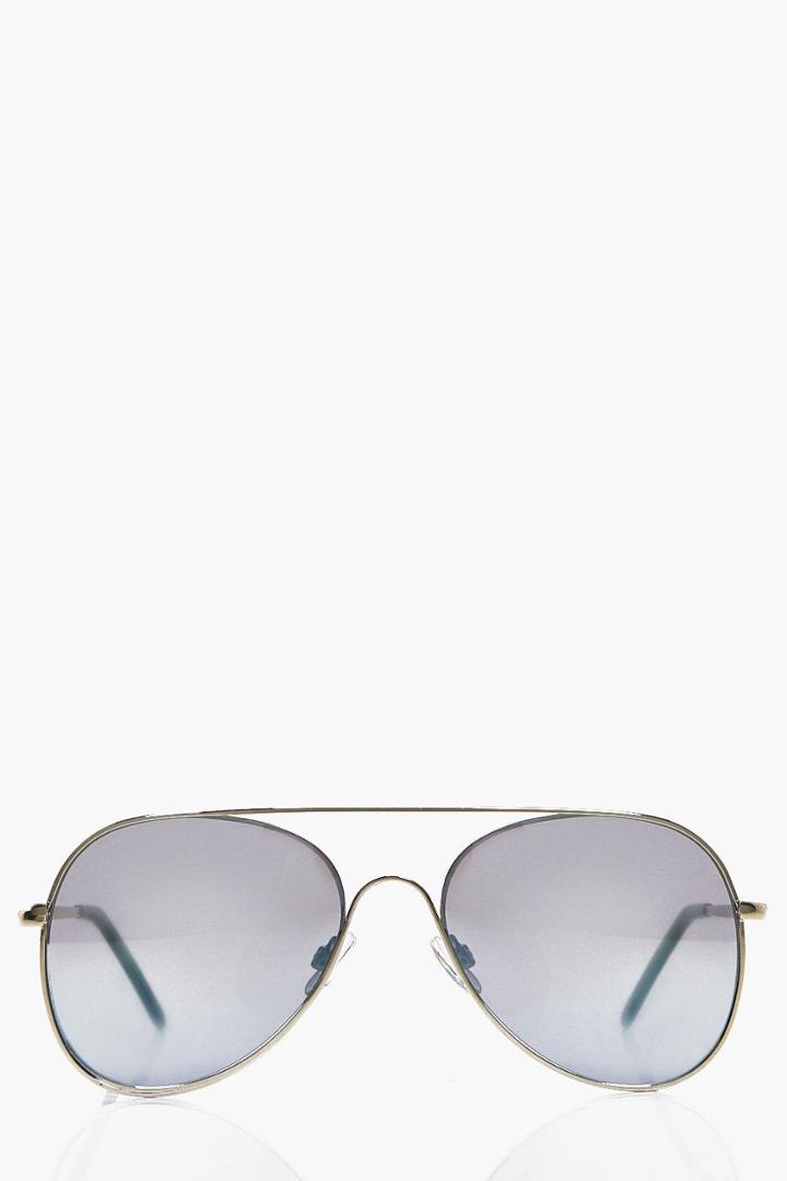 Boohoo Blue Mirrored Lens Aviator Sunglasses Gold