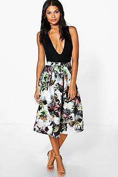 Boohoo Tabitha Floral Digital Print Full Midi Skirt