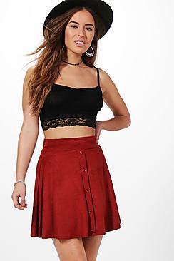 Boohoo Petite Alice Button Front Skater Skirt