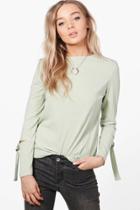 Boohoo Megan D-ring Sleeve Detail Rib Knit Jumper Sage