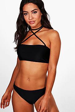 Boohoo Malibu Wrap Choker Bandeau Bikini