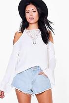 Boohoo Maddison Lace Insert Cold Shoulder Top