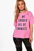 Boohoo Plus Francesca Feminist Distressed Tee