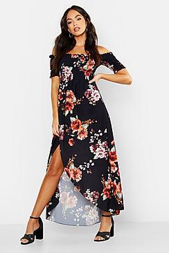 Boohoo Floral Off Shoulder Maxi Dress