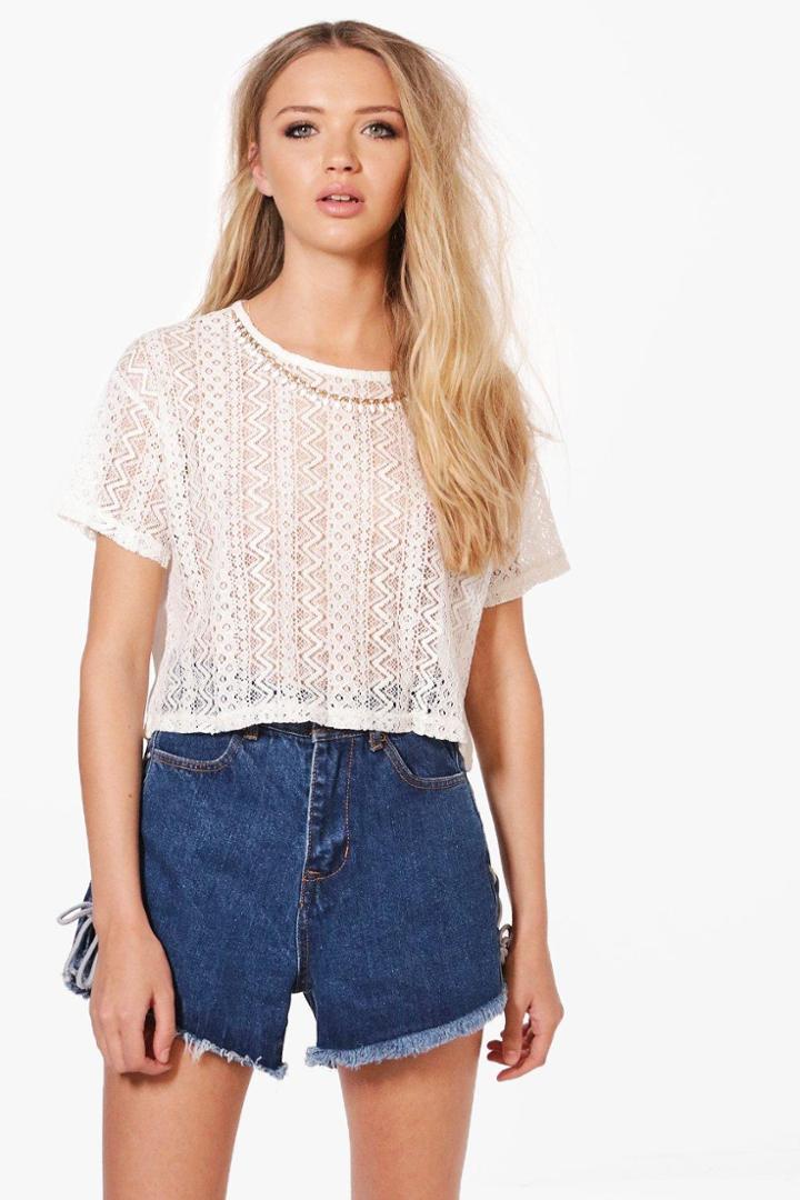 Boohoo Laila Lace Crop Top White