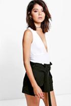 Boohoo Alex Tie Waisted Smart Belted Shorts Black