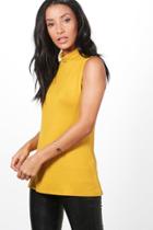 Boohoo Aria Sleeveless Roll Neck Top Mustard