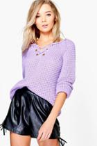 Boohoo Erin Lace Up Jumper Lilac