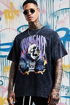 Boohoo Oversized Quavo Skull Print Acid Wash T-shirt