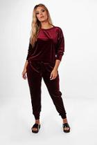 Boohoo Plus Bethany Velvet Top And Sweat Pants