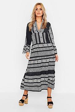 Boohoo Plus Aztec Smock Maxi Dress
