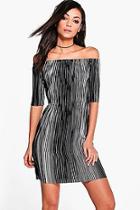 Boohoo Tall Keyla Mixed Stripe Off The Shoulder Dress