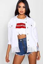 Boohoo Jodie Oversized Fringe Trim Denim Jacket