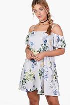 Boohoo Plus Poppy Cold Shoulder Floral Top