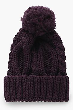 Boohoo Cable Pom Pom Beanie