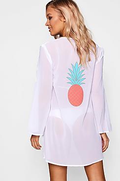 Boohoo Hannah Pineapple Embroidered Beach Kimono