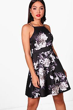 Boohoo Verena Floral Strappy Skater Dress