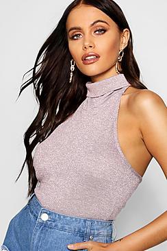 Boohoo High Neck Metallic Sleeveless Top