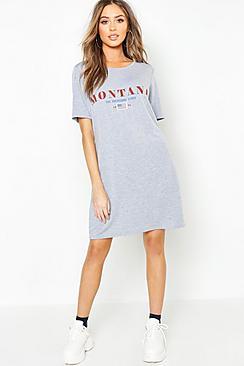 Boohoo Montana Slogan T-shirt Dress