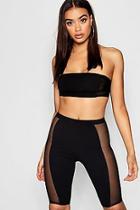 Boohoo Mesh Detail Crop Top And Cycle Short Set