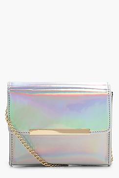 Boohoo Mia Silver Holographic Structured Cross Body