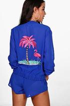 Boohoo Lola Boutique Embroidered Flamingo Beach Bomber Set