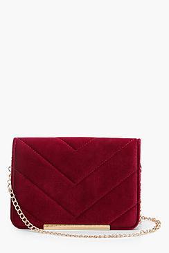 Boohoo Maya Velvet Quilt & Bar Cross Body