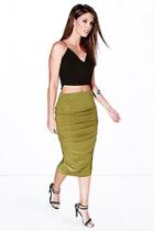 Boohoo Maddie Rouched Side Slinky Midi Skirt