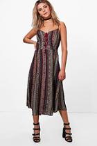 Boohoo Skye Printed Lace Up Midi Dress