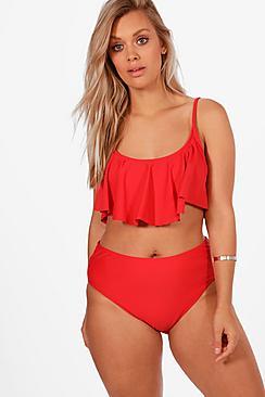 Boohoo Plus Crop Frill Bikini