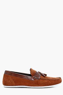 Boohoo Tan Real Suede Casual Tassel Loafers