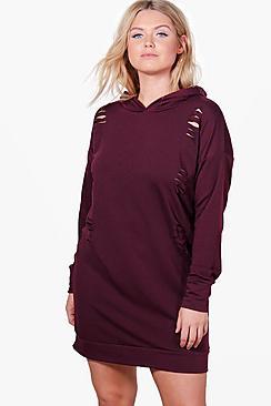 Boohoo Plus Ruby Hooded Distressed Sweat Dress