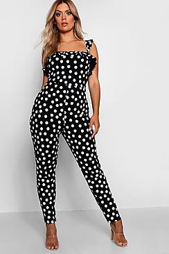 Boohoo Plus Kerry Polka Dot Ruffle Jumpsuit