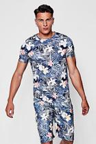 Boohoo Floral Palm Print Muscle Fit Curved Hem Co-ord T-shirt