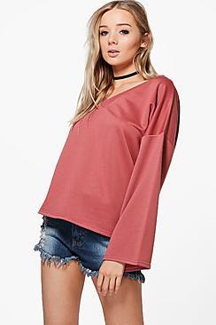 Boohoo Taylor V Neck Oversized Sweatshirt