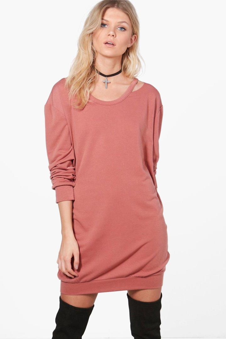 Boohoo Niamh Cut Out Detail Sweat Dress Rose