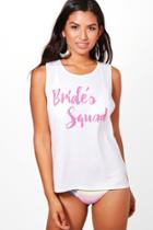 Boohoo Bethany Bride Squad Slogan Beach Tank Top White