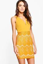 Boohoo Sade Lace Contrast Plunge Bodycon Dress Chartreuse