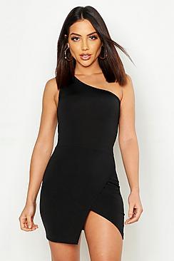 Boohoo Slinky One Shoulder Split Mini Dress
