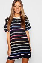 Boohoo Petite Multi Stripe T-shirt Dress