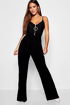 Boohoo Petite Tie Front Wide Leg Trouser