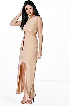 Boohoo Anna Slinky Twist Cut Out Detail Maxi Dress