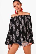 Boohoo Jasmine Mono Printed Off The Shoulder Top