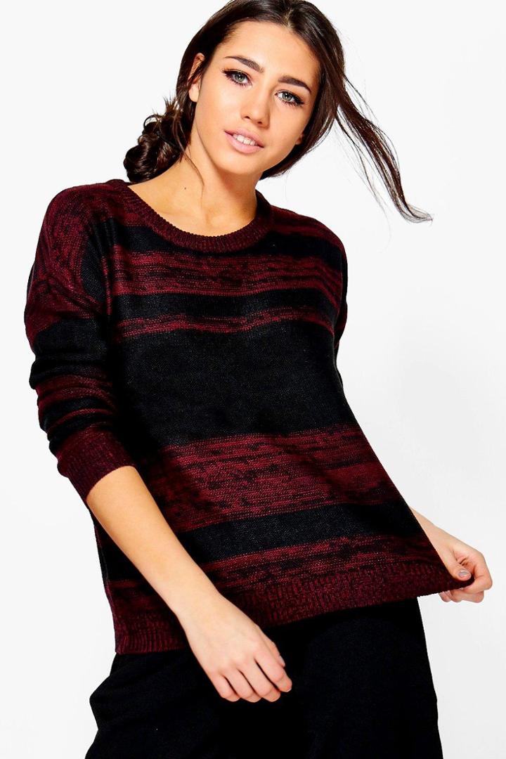 Boohoo Evie Marl Mix Solid Stripe Jumper Wine